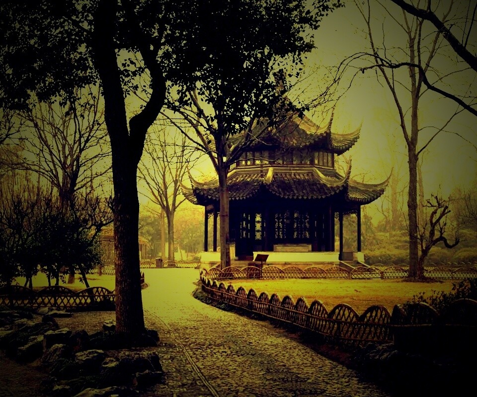 Домик я японском саду обои