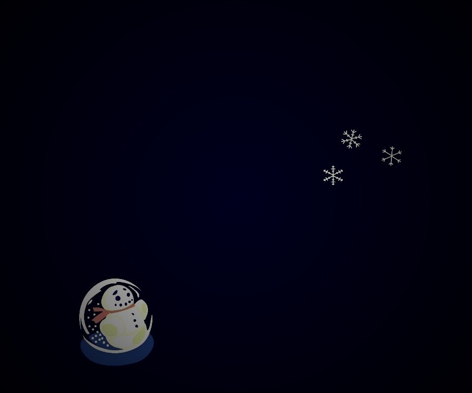 Снеговик и три снежинки обои