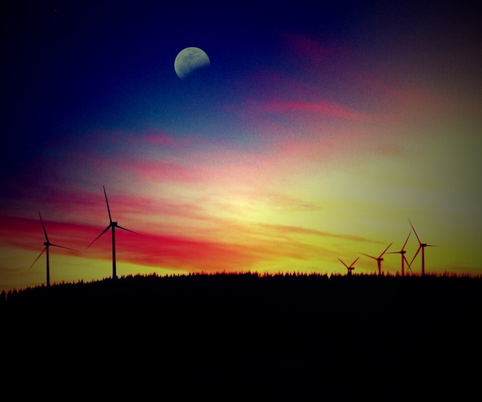 Закат за холмом обои