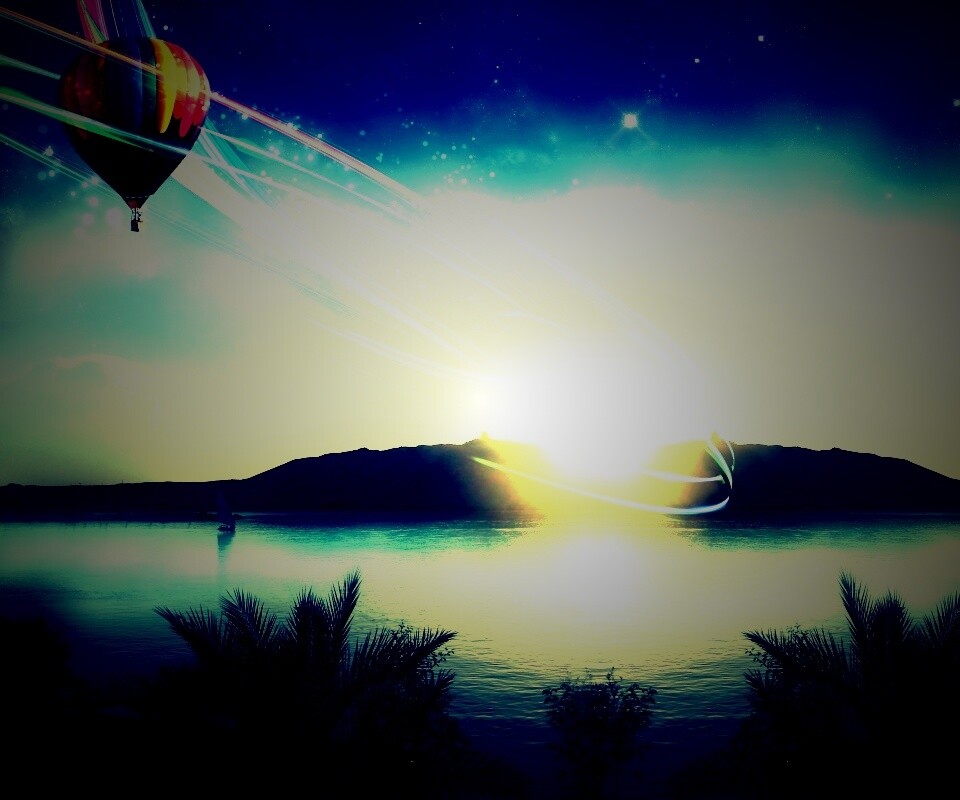 Радужный воздушный шар обои