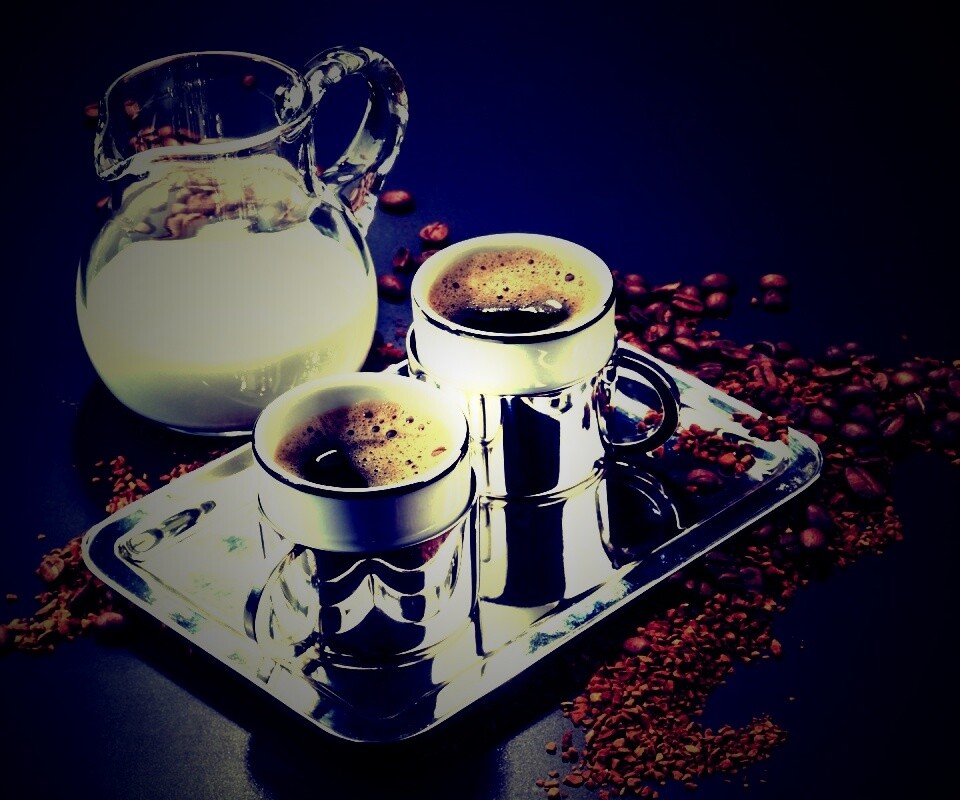 Поднос с кофе обои