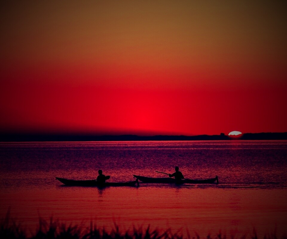 Рыбаки на лодках обои