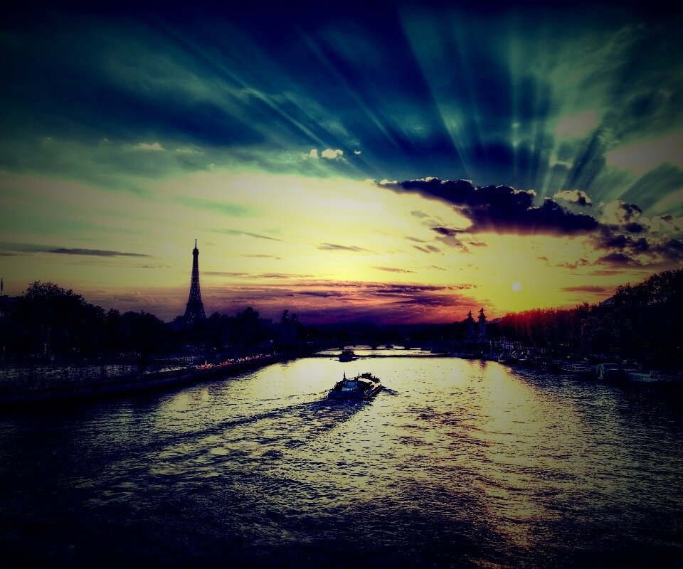 Закат над парижем HDR обои