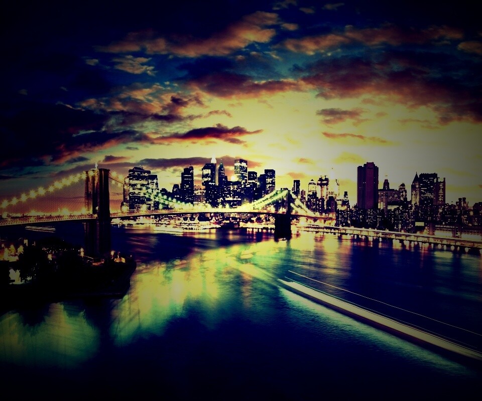 Мост в Нью-Йорке ночью обои