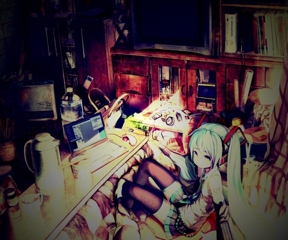 Хатсуне Мику в своей комнате обои