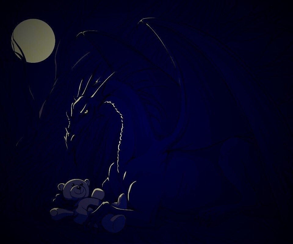 Дракон с любимой игрушкой обои