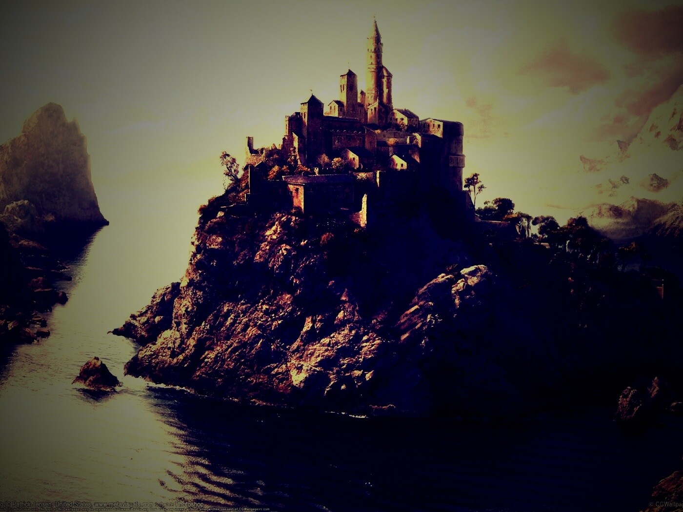 Замок на скале обои