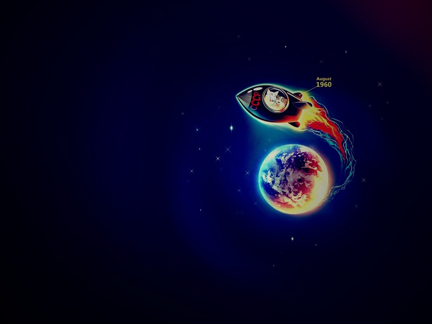 Белка и Стрелка летят в космос обои