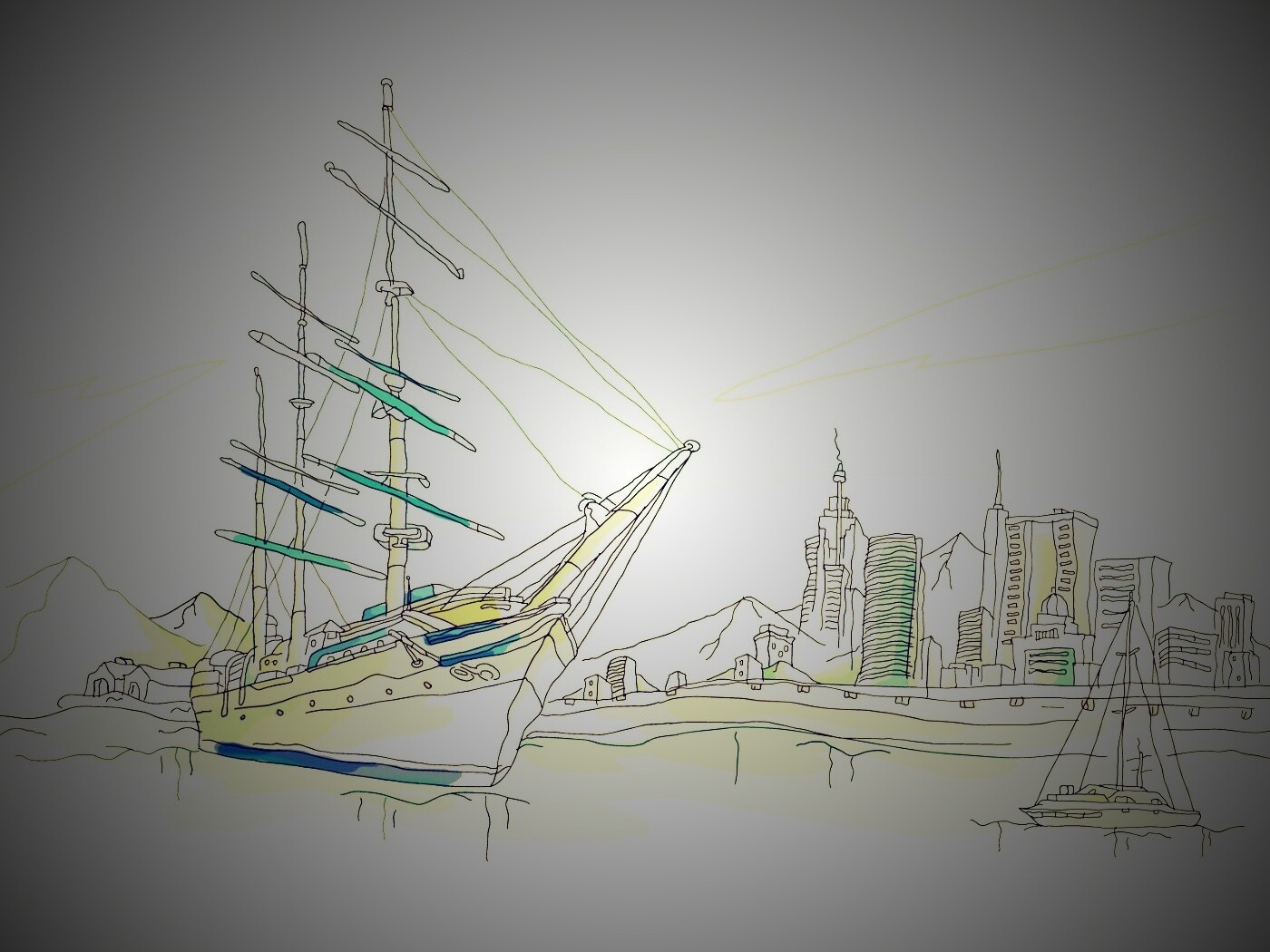 Парусник у города обои