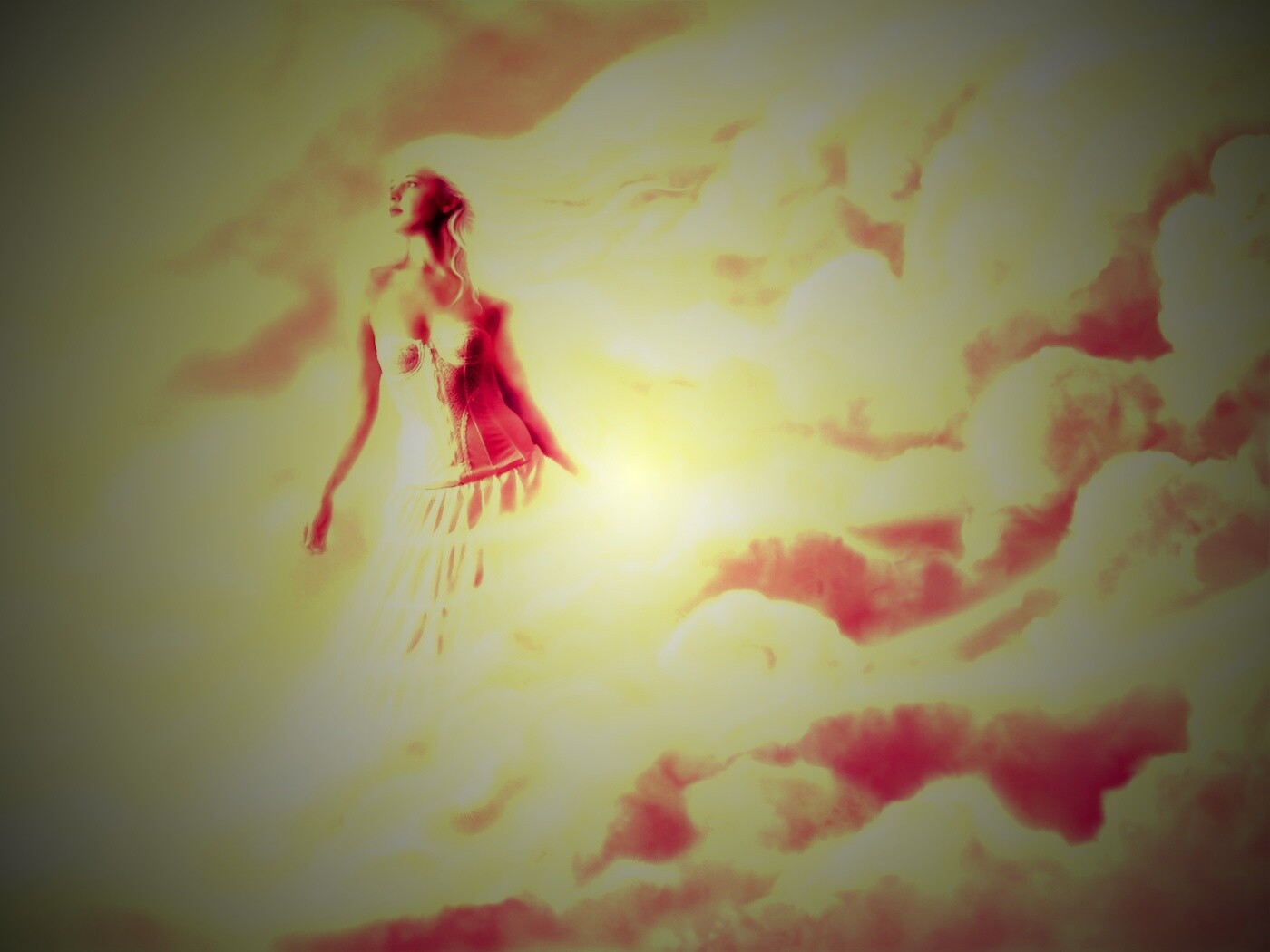 Девушка на облаках обои