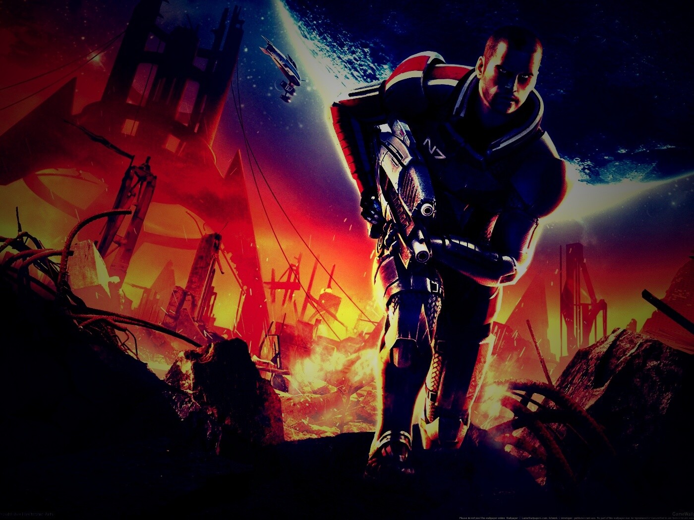 Капитан Шепард на руинах обои