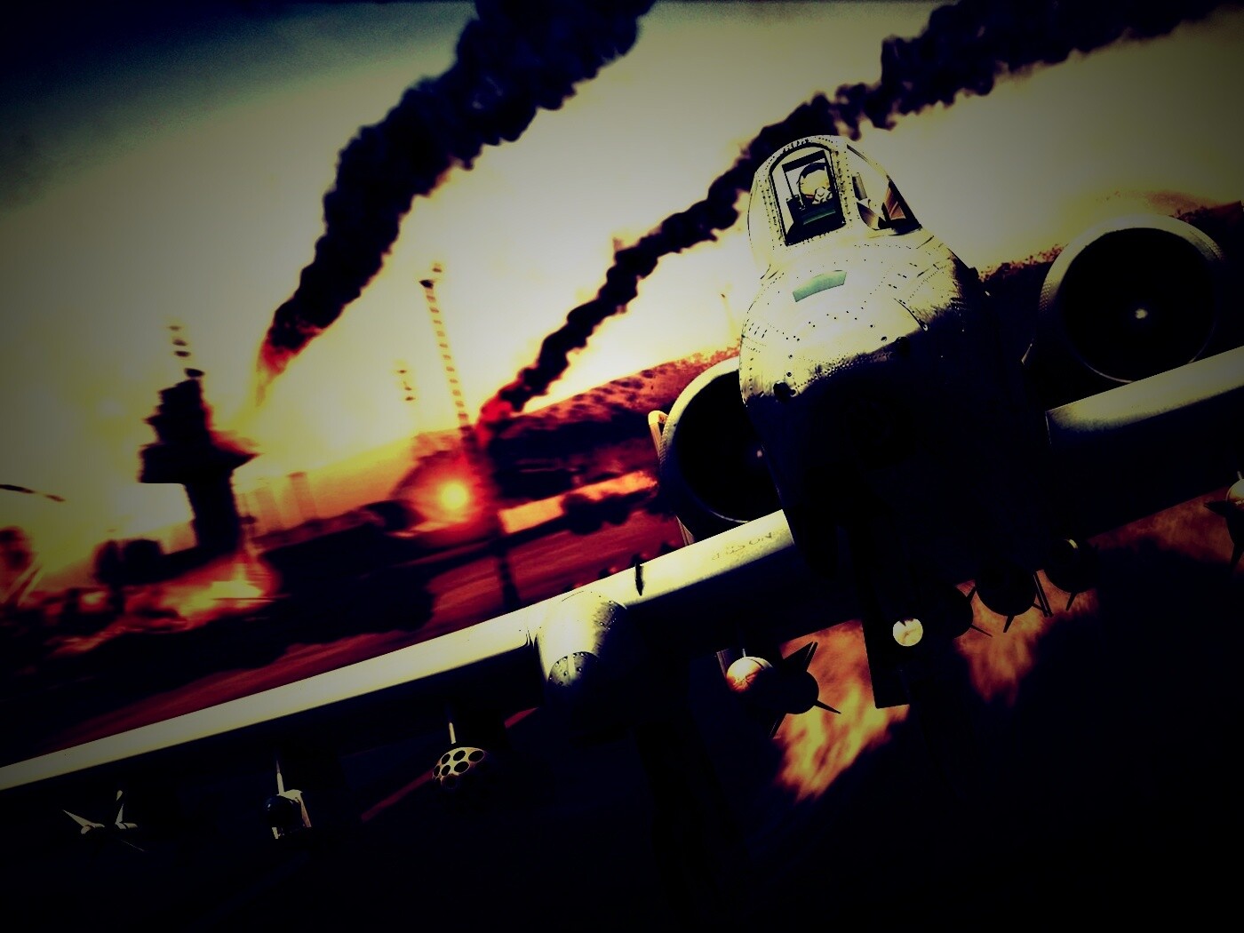 Самолет взлетает с атакованного аэродрома обои