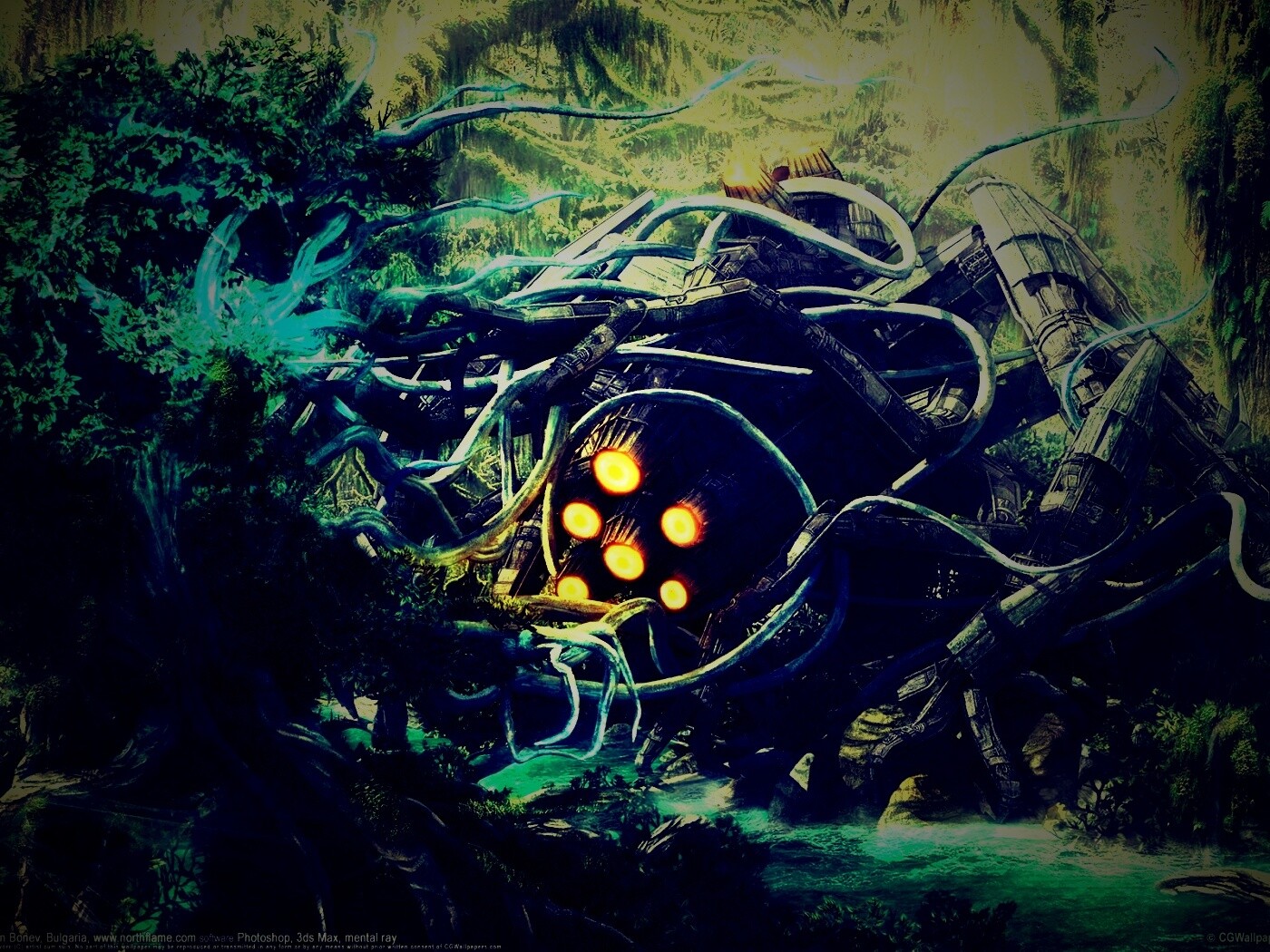 Космический корабль в джунгялх обои