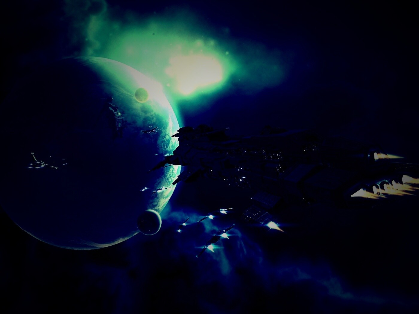 Космический флот атакует планету обои