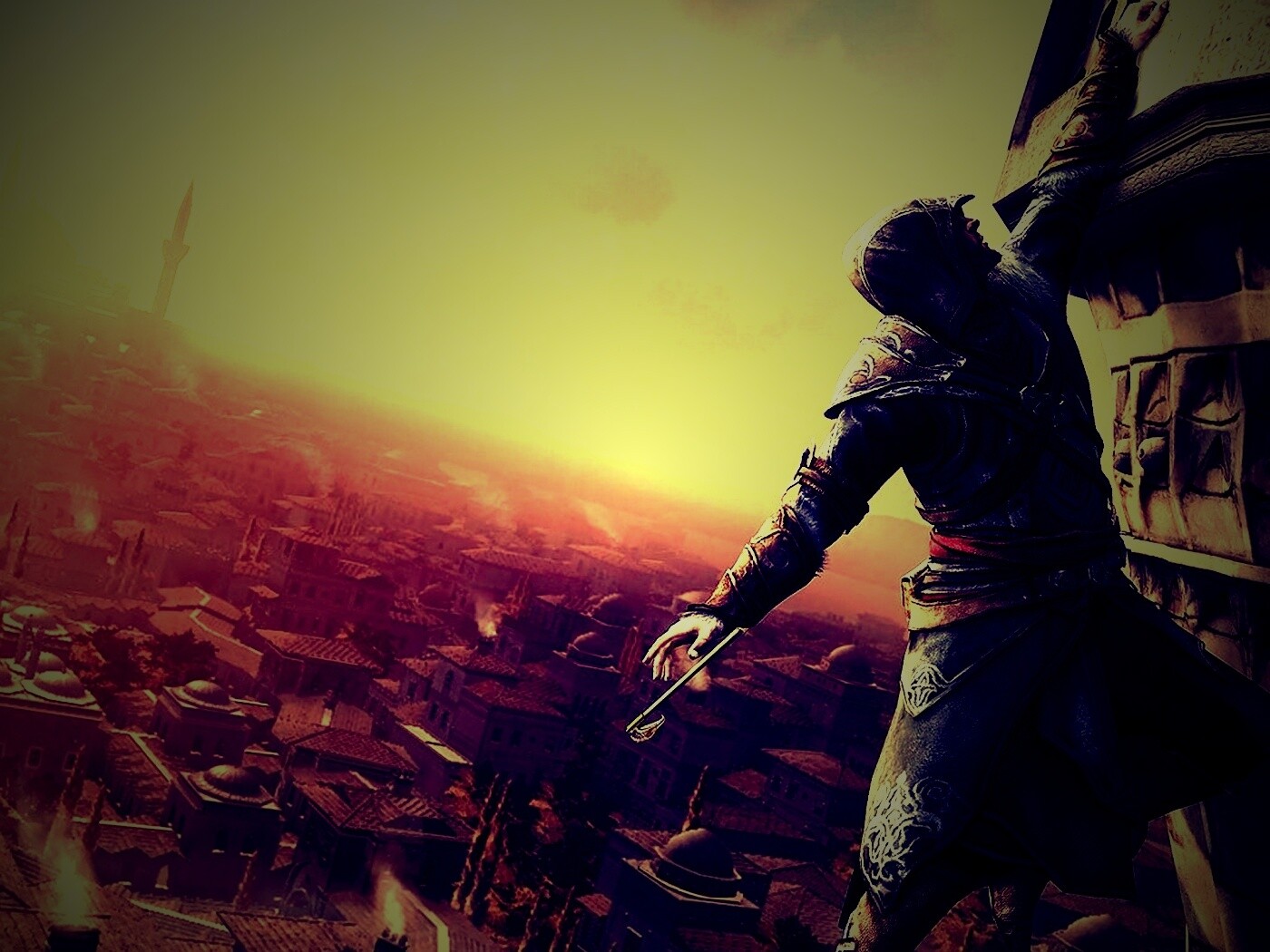 Ассасин лезет на башню обои