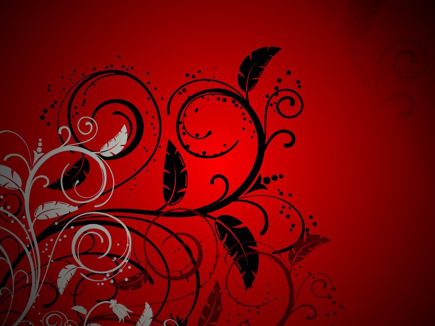 Черно-белые листики на красном фоне обои