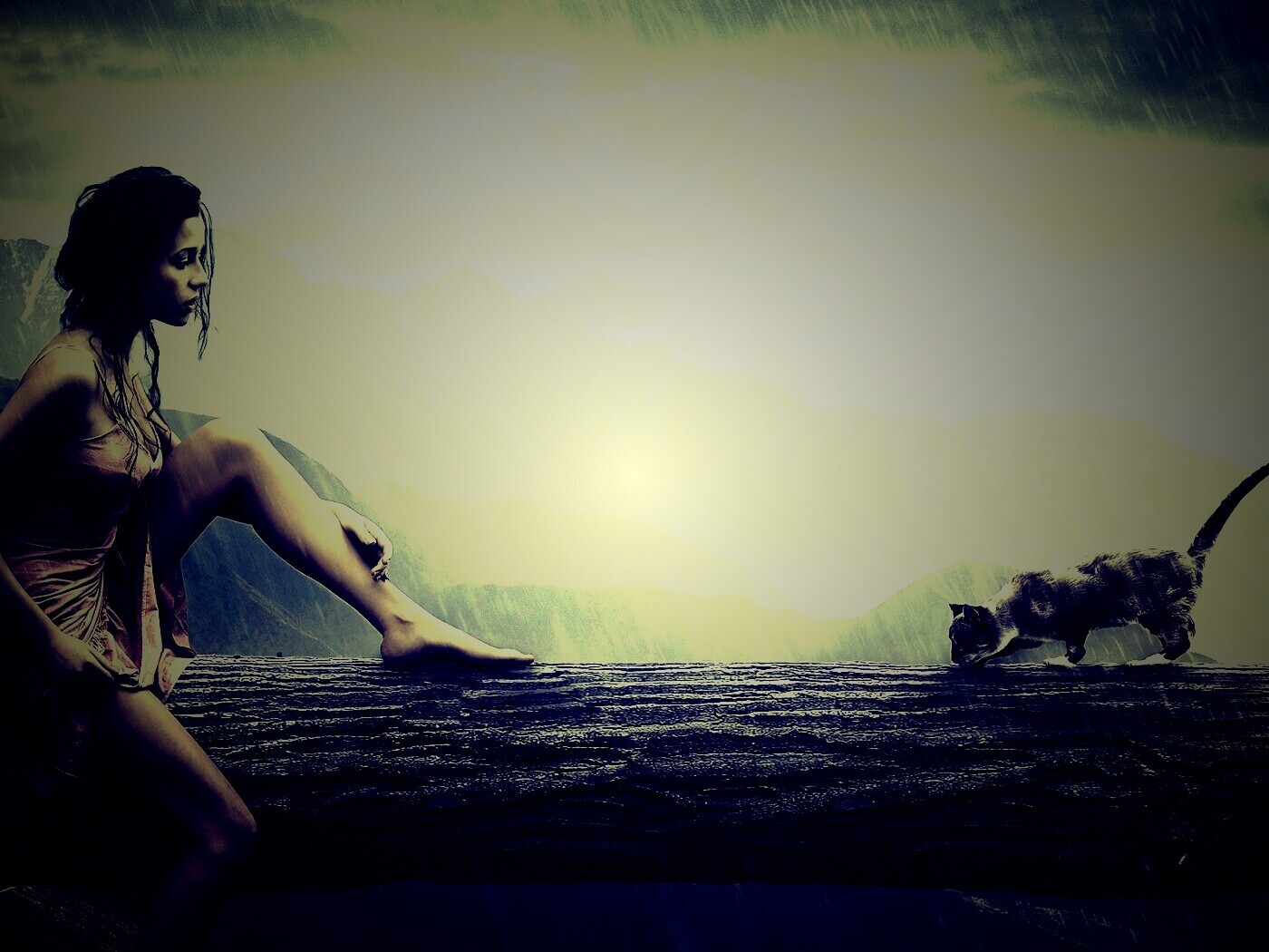 Девушка и кошка обои