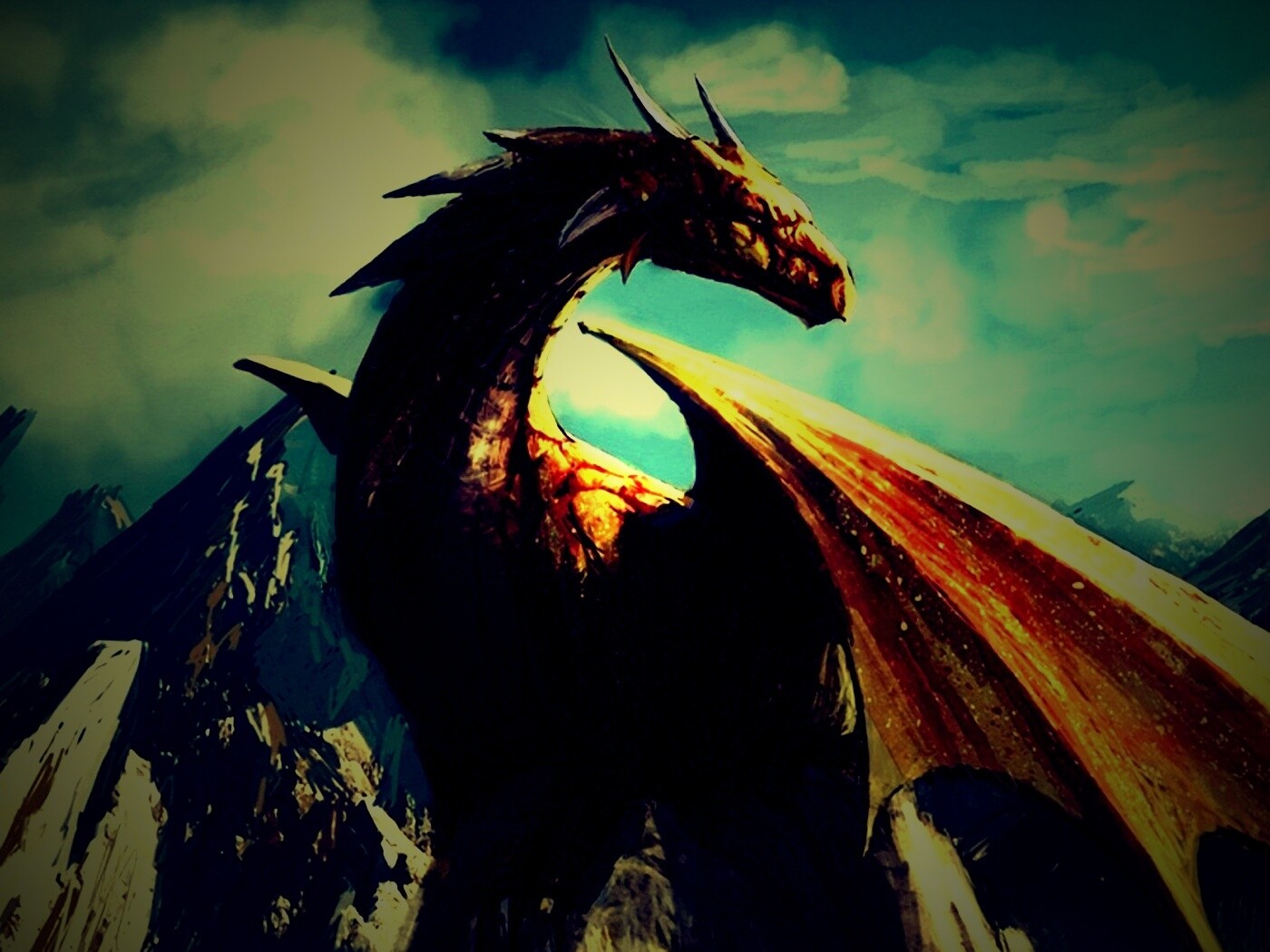Дракон на вершине скалы обои