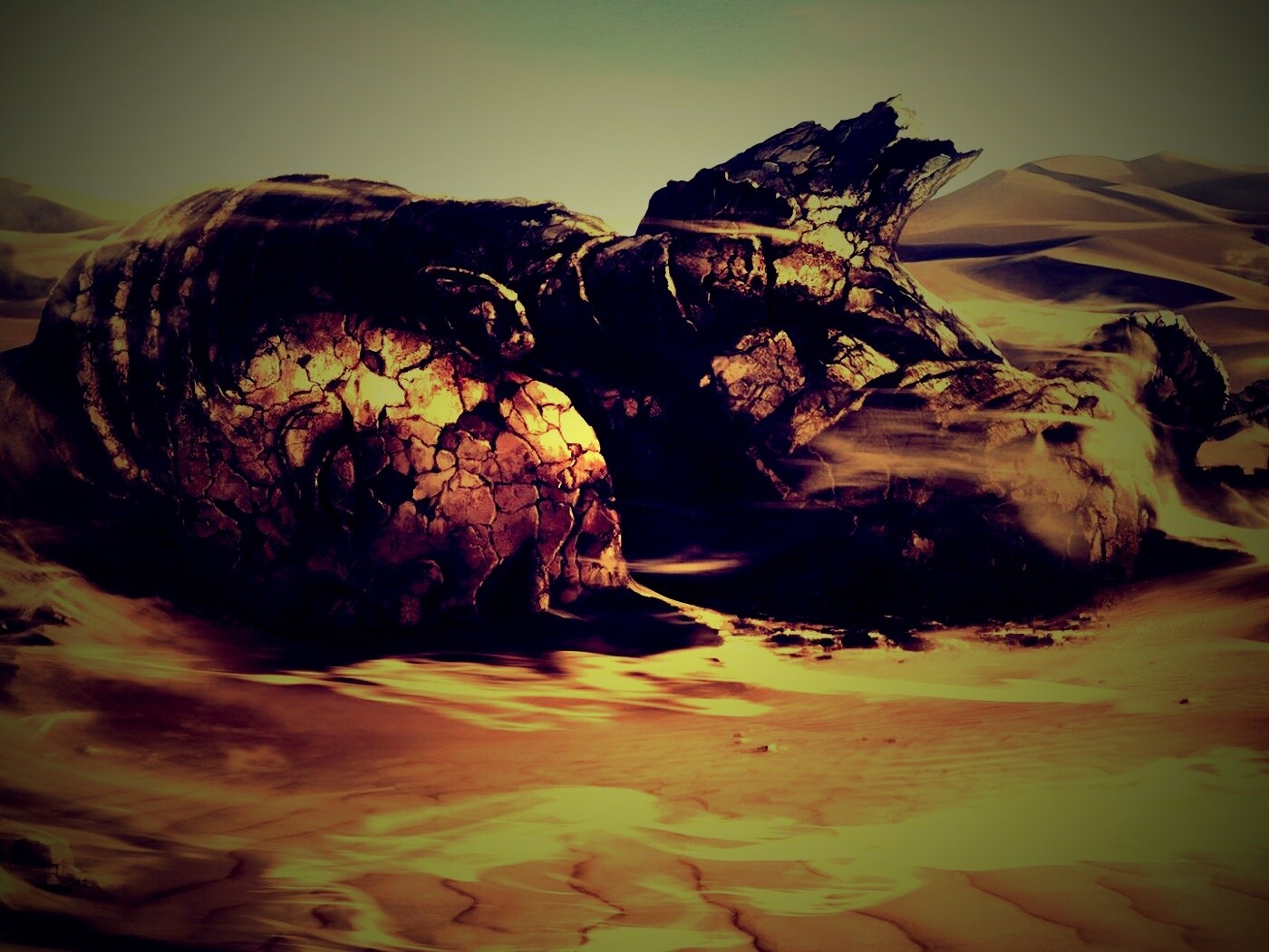 Развалины статуи в пустыне обои