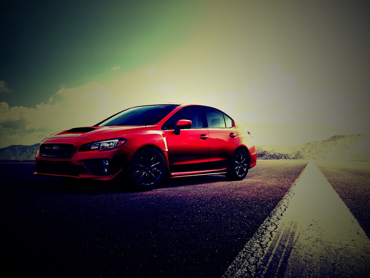 Subaru WRX на пустынной трассе обои