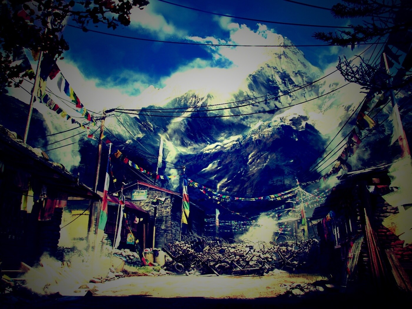 Загороженная улица в горах обои