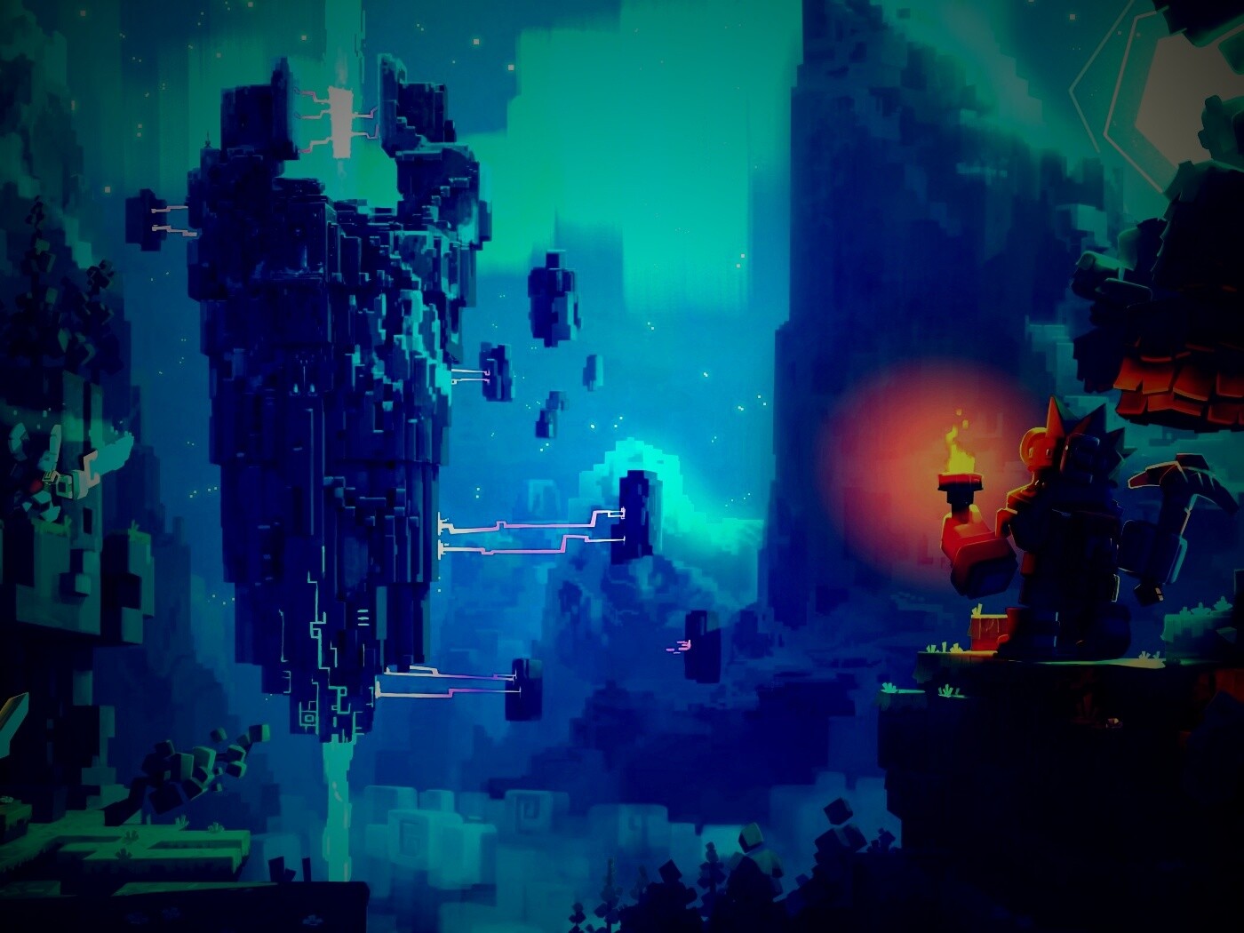 Парень с киркой и факелом смотрит в даль обои