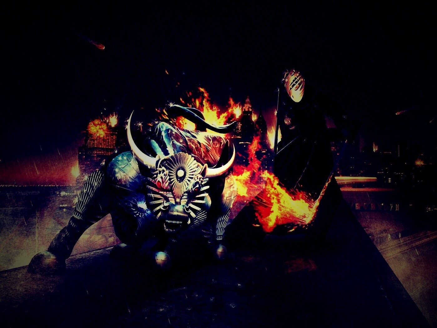 Воин и бык на крыше обои