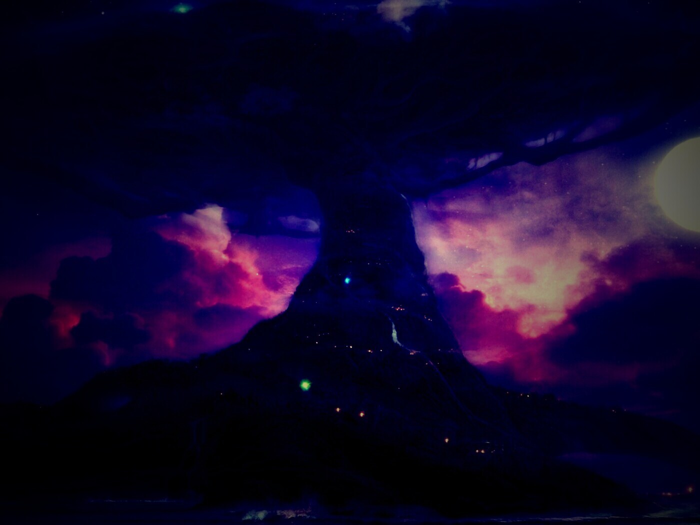 Дерево-город обои