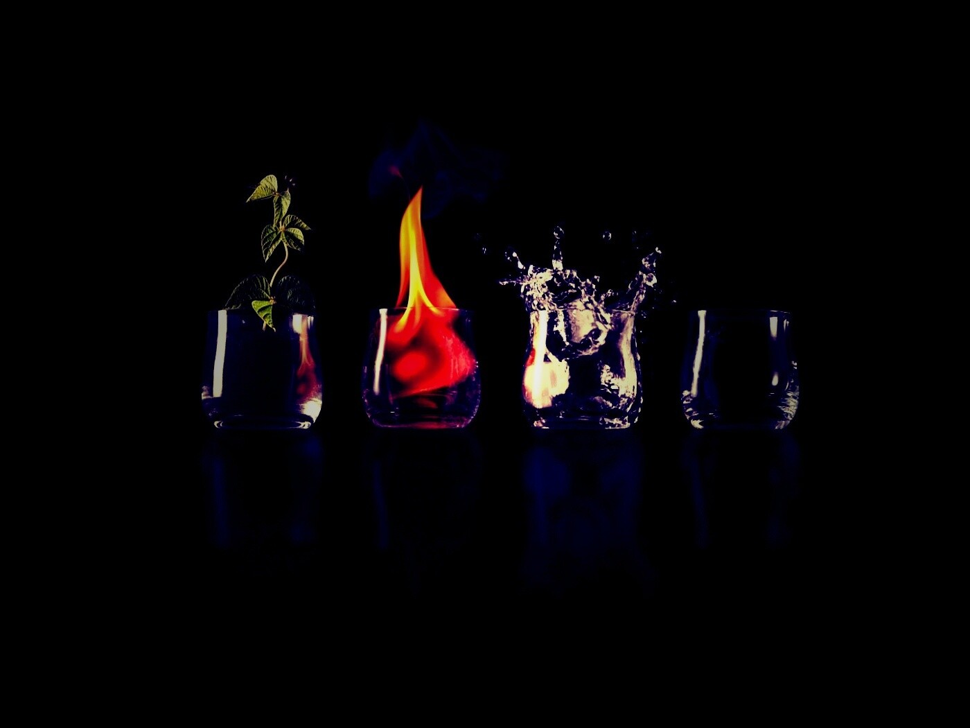 Четыре стихии: земля, огонь, вода, воздух. обои