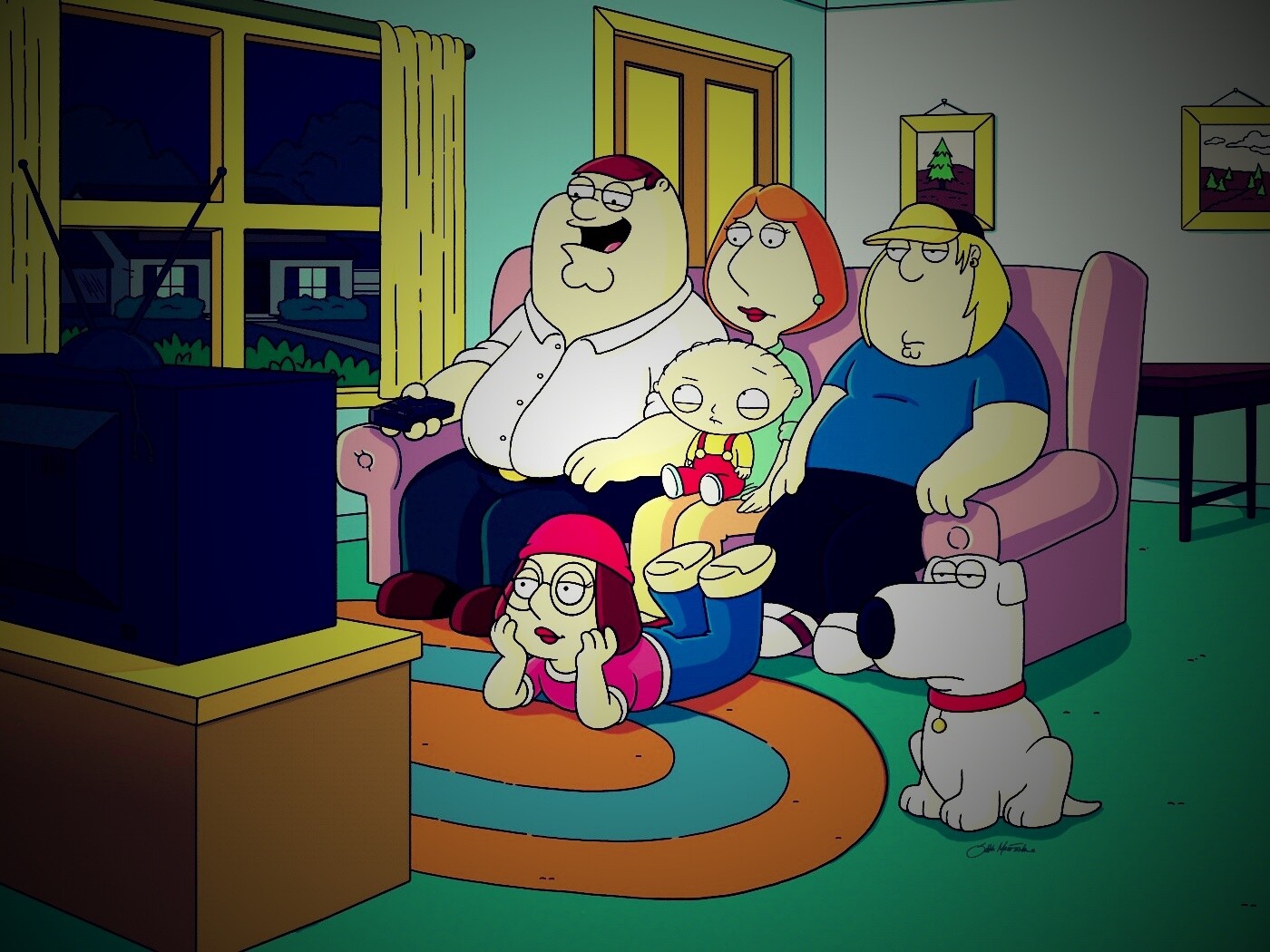Гриффины всей семьей перед телевизором обои