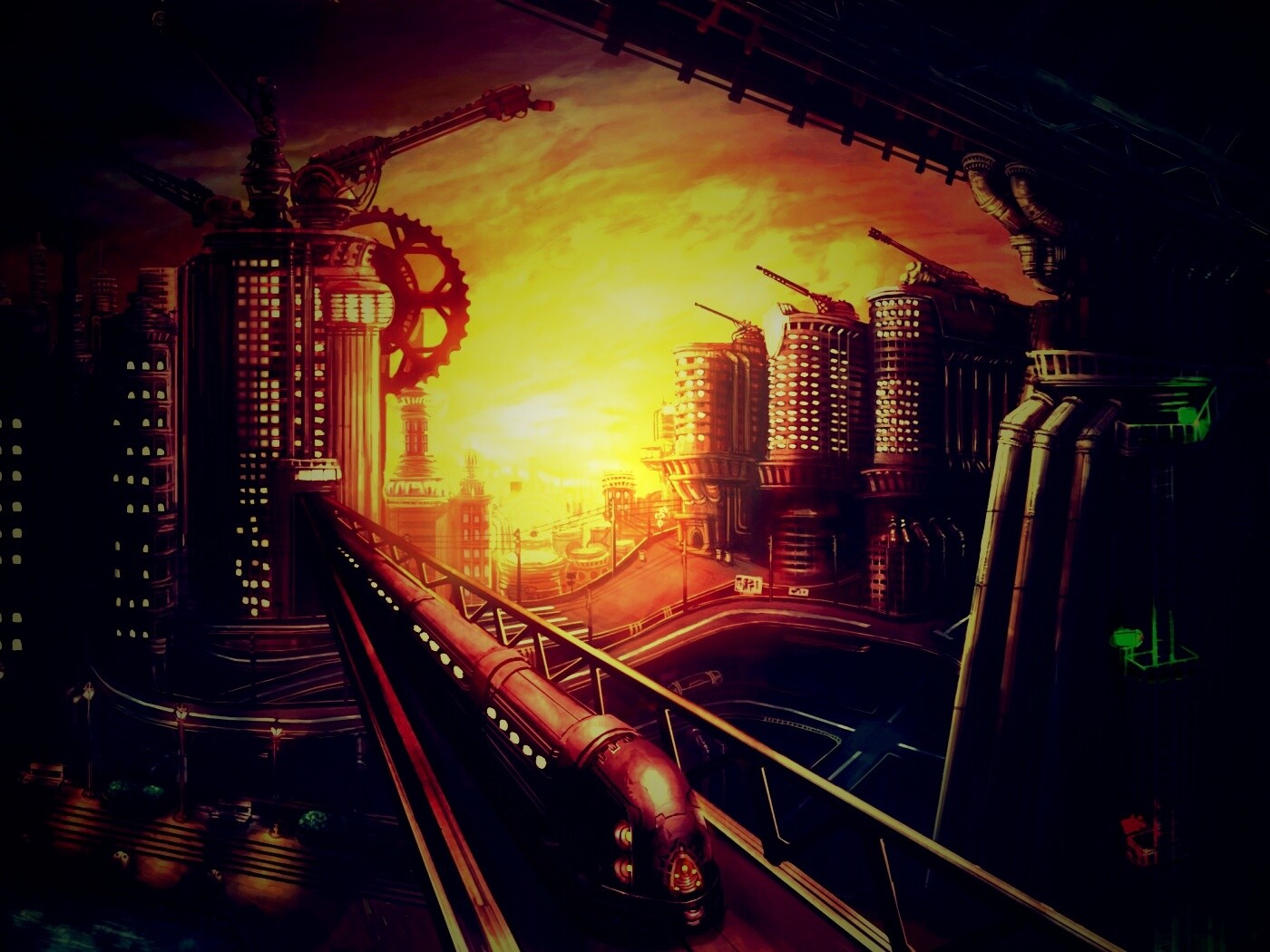 Город из мира стимпанк обои