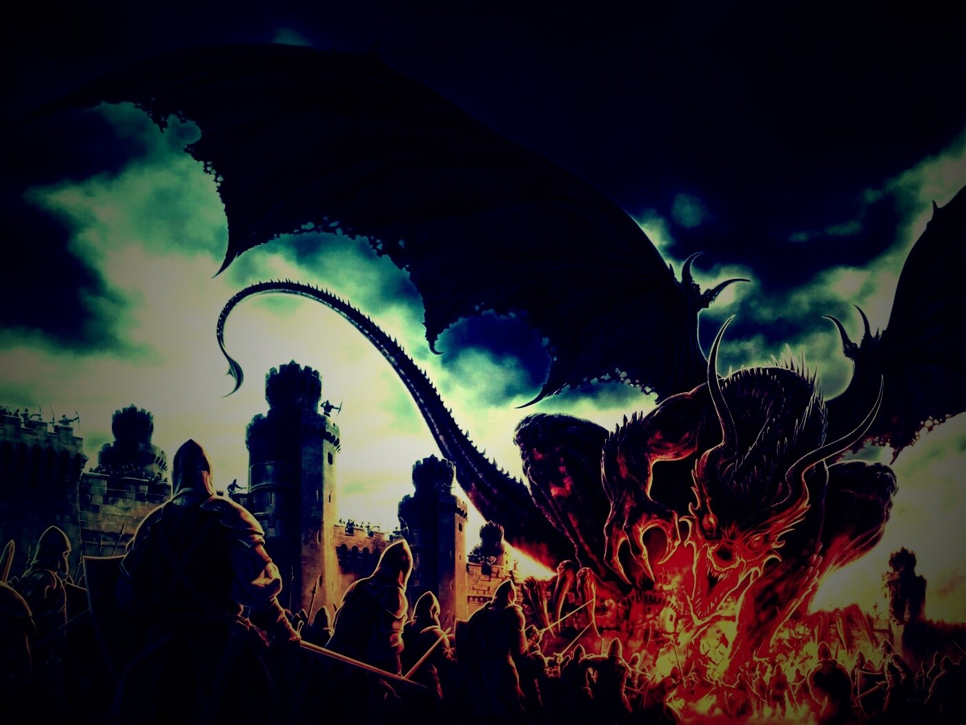 Дракон нападает на замок обои