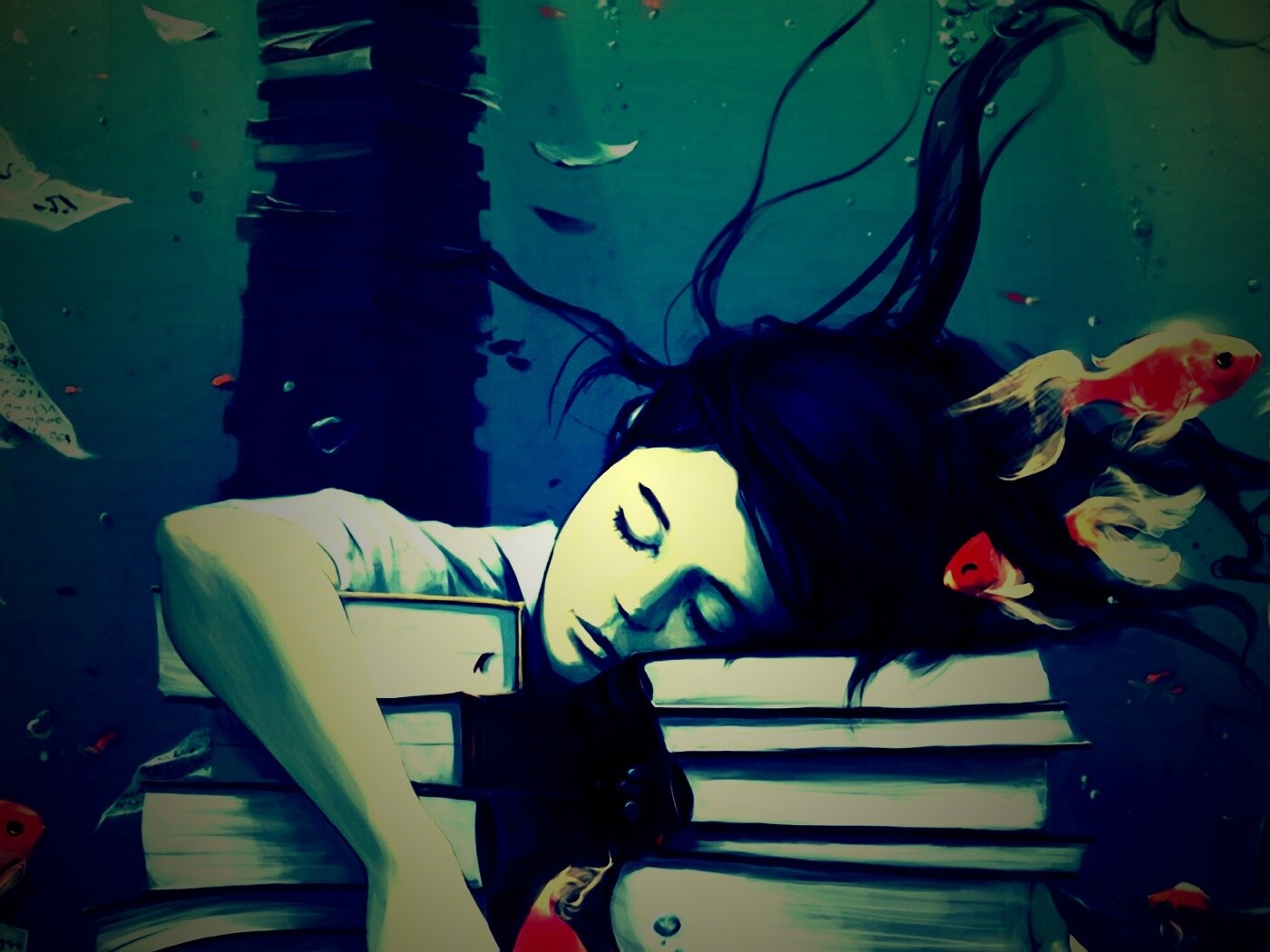 Девочка тонет в знаниях обои