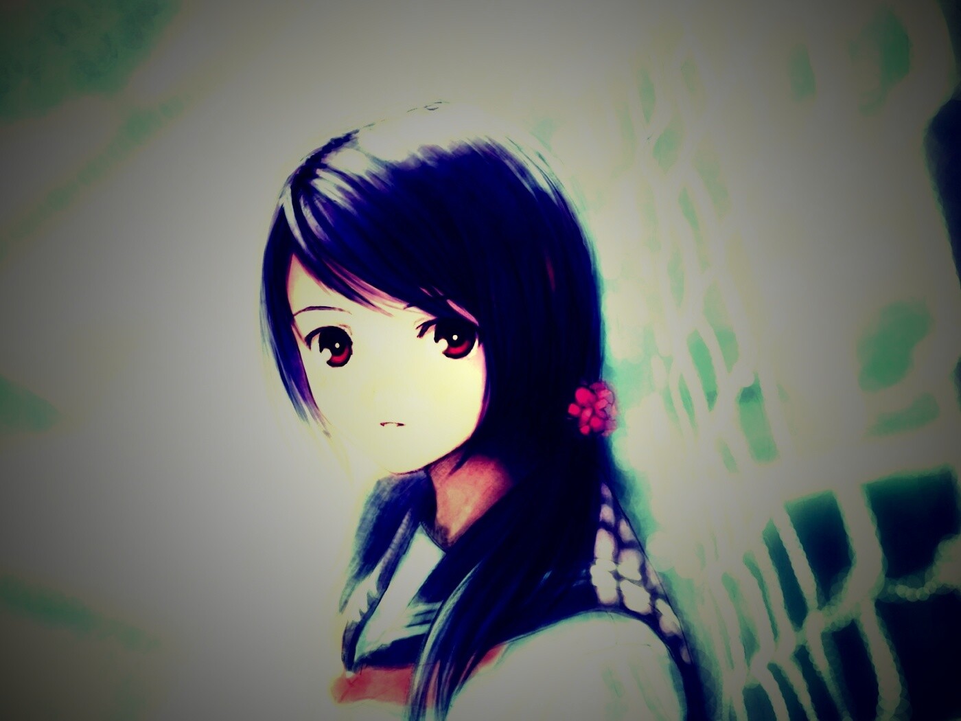 Девочка у сетчатого забора обои