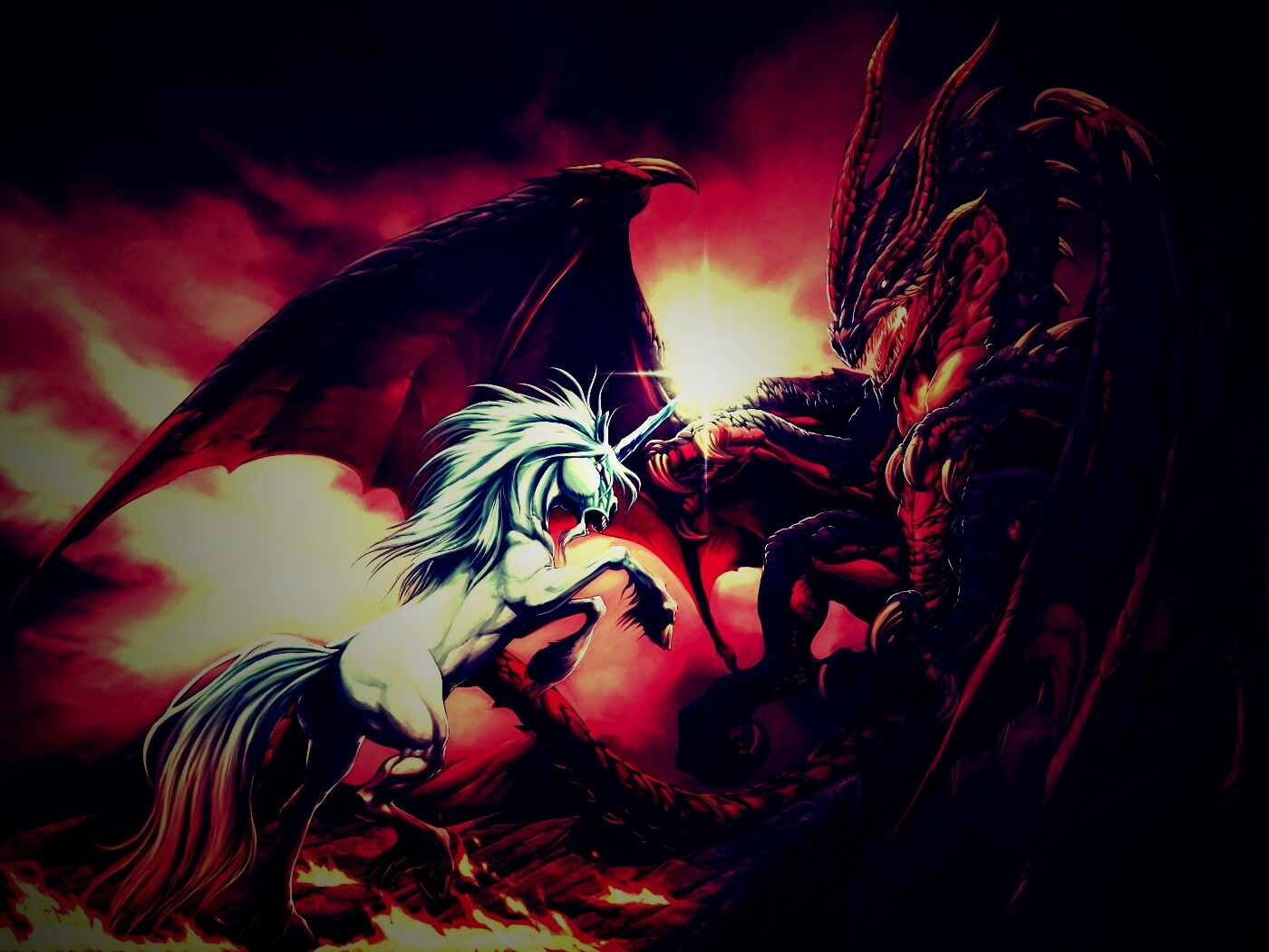 Дракон и единорог обои
