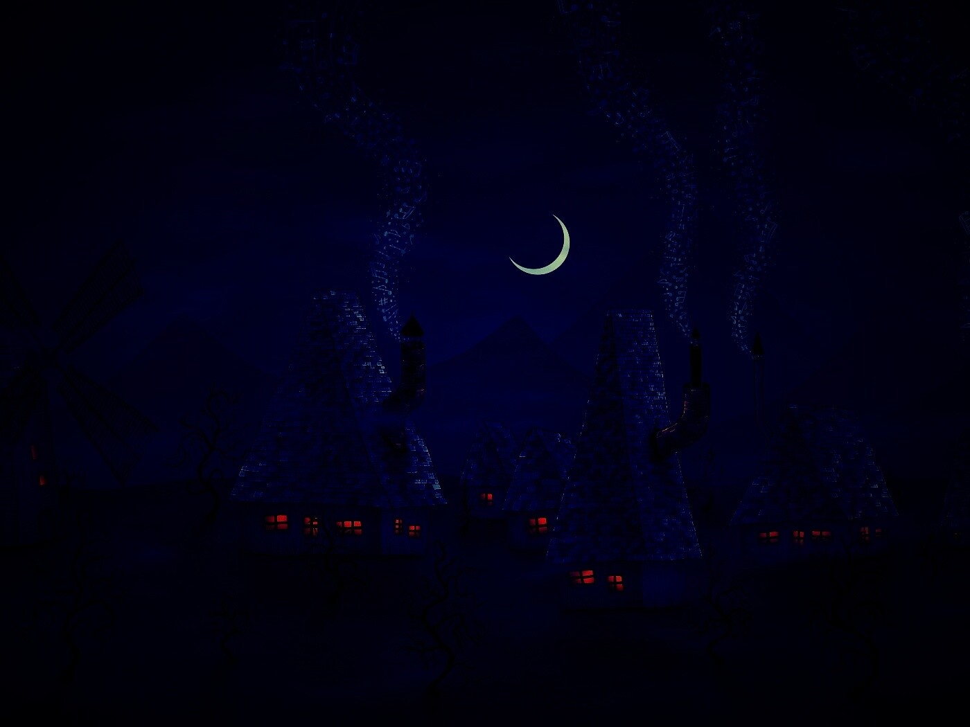 Ночная деревенька обои