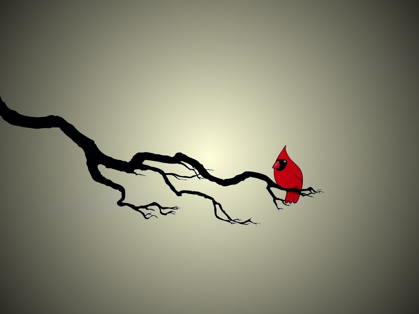 Красная птица на ветке обои