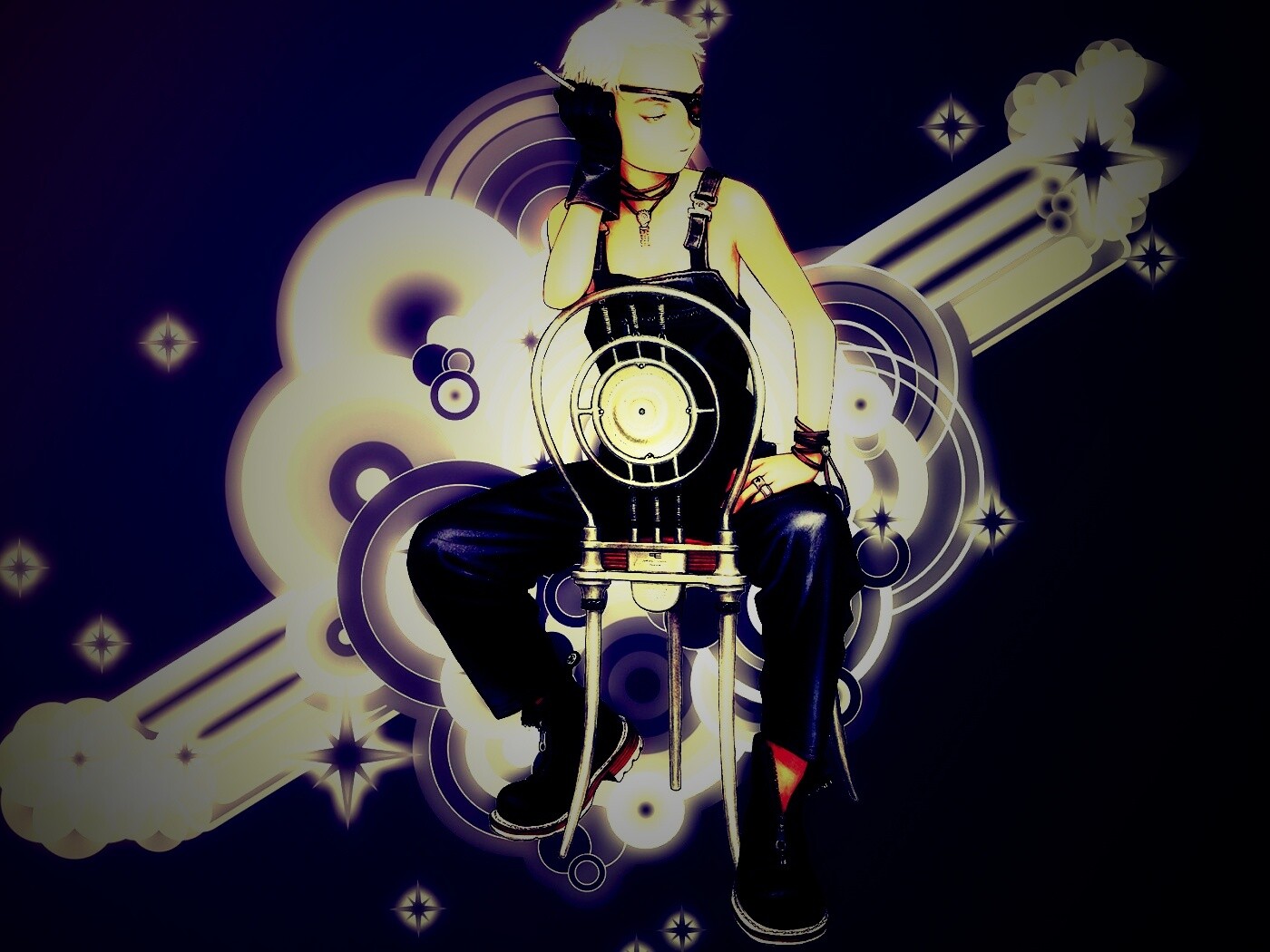 Одноглазый парень на стуле обои