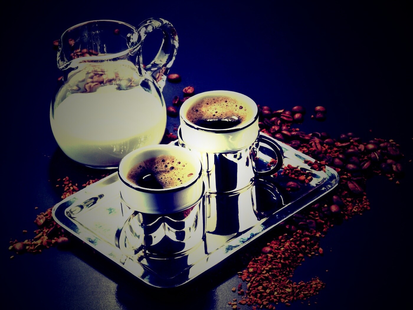 Поднос с кофе обои