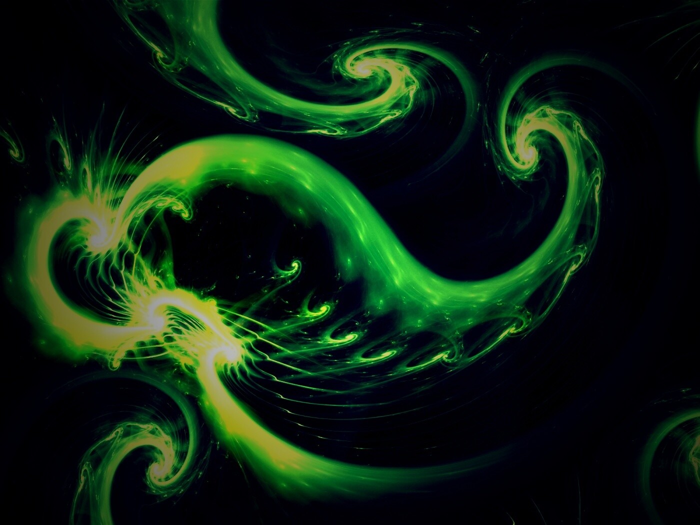 Спиральные абстрактные фракталы зеленого цвета обои