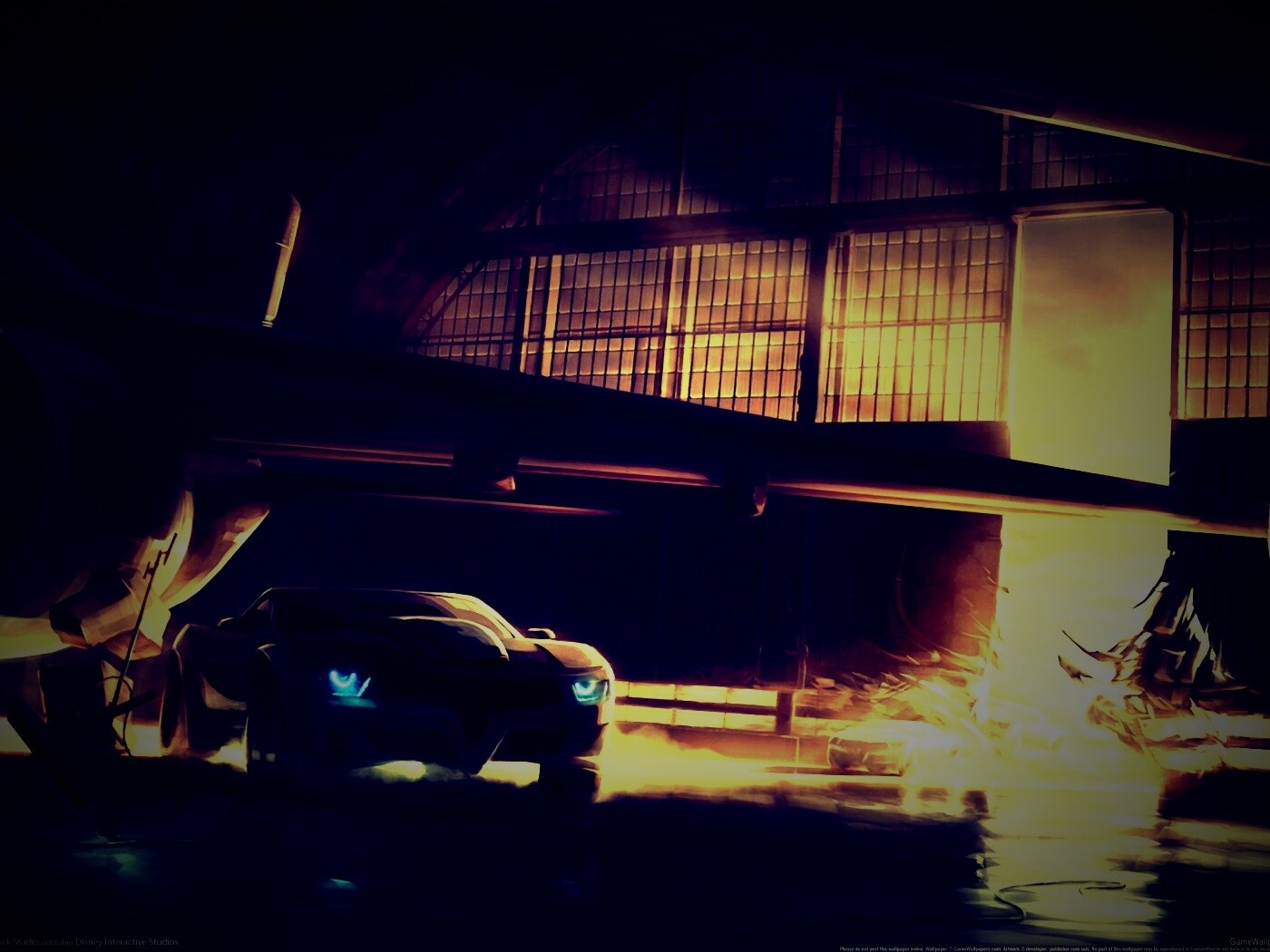 Машины въезжают в ангар обои