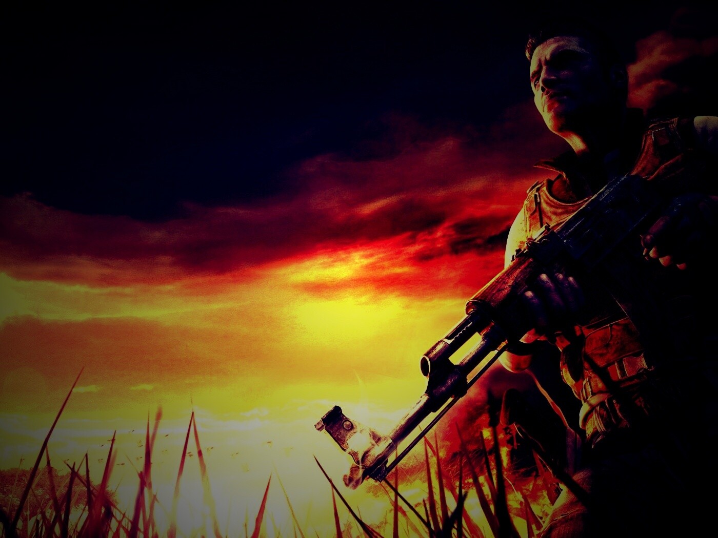 С оружием и в бронежилете обои