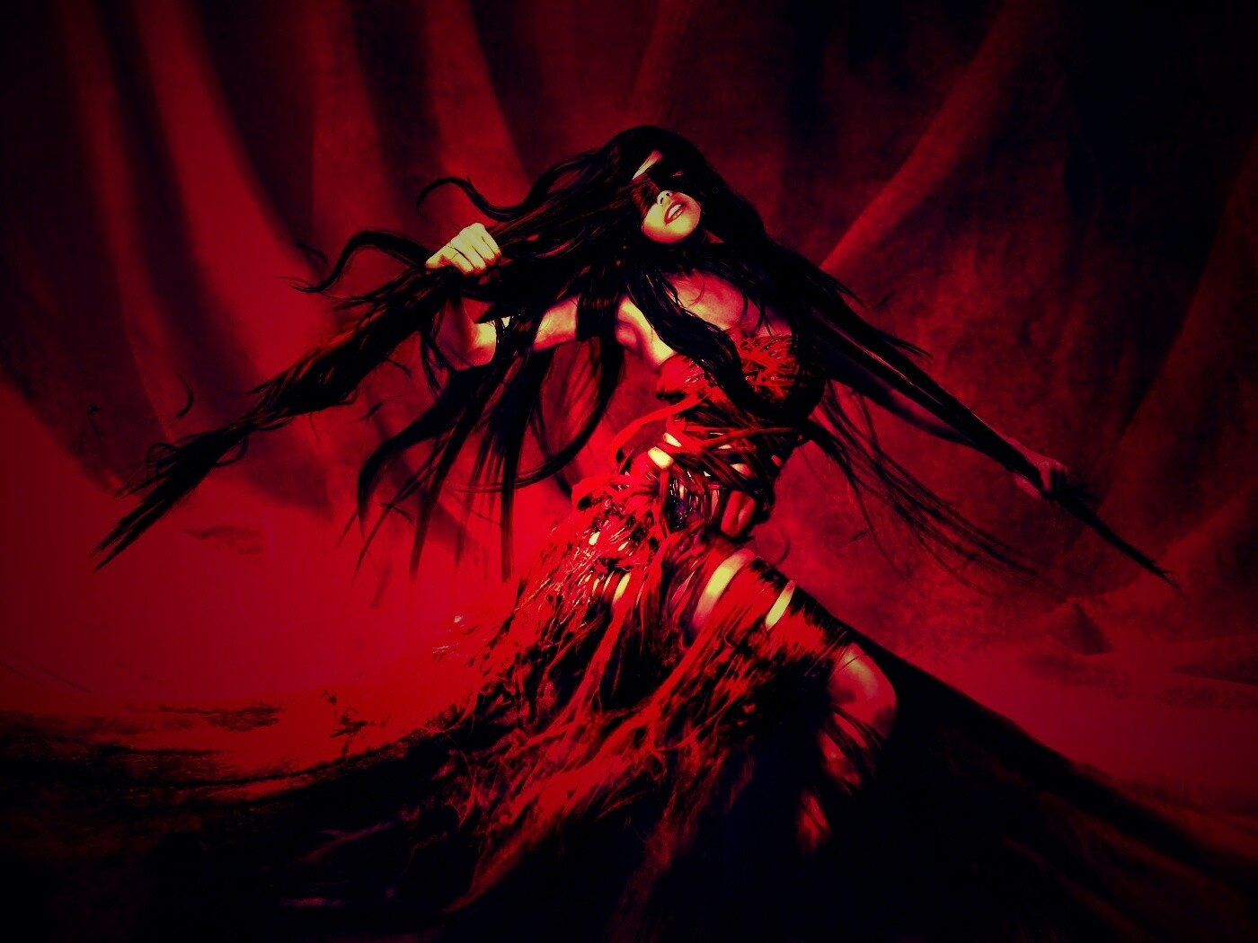 Девушка в красной мантии обои