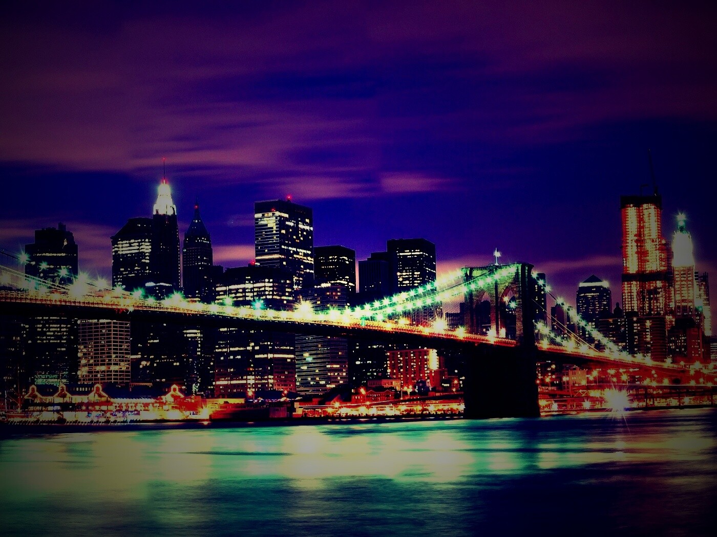 Бруклинский мост на фоне ночного Нью-Йорка обои