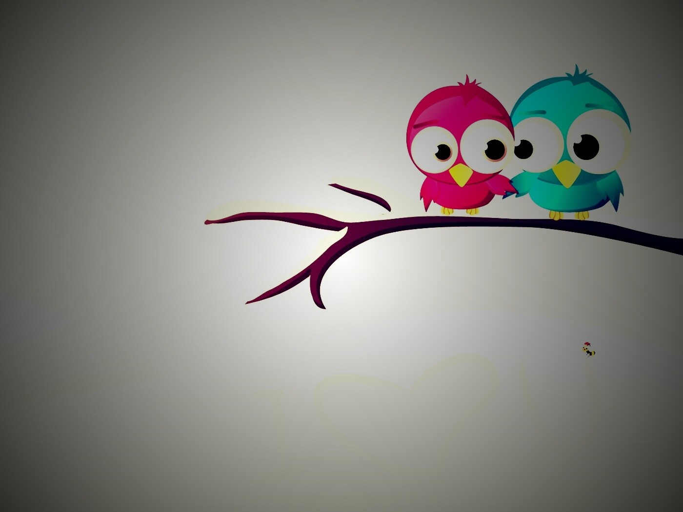 Две птички на ветке щебечут о любви обои