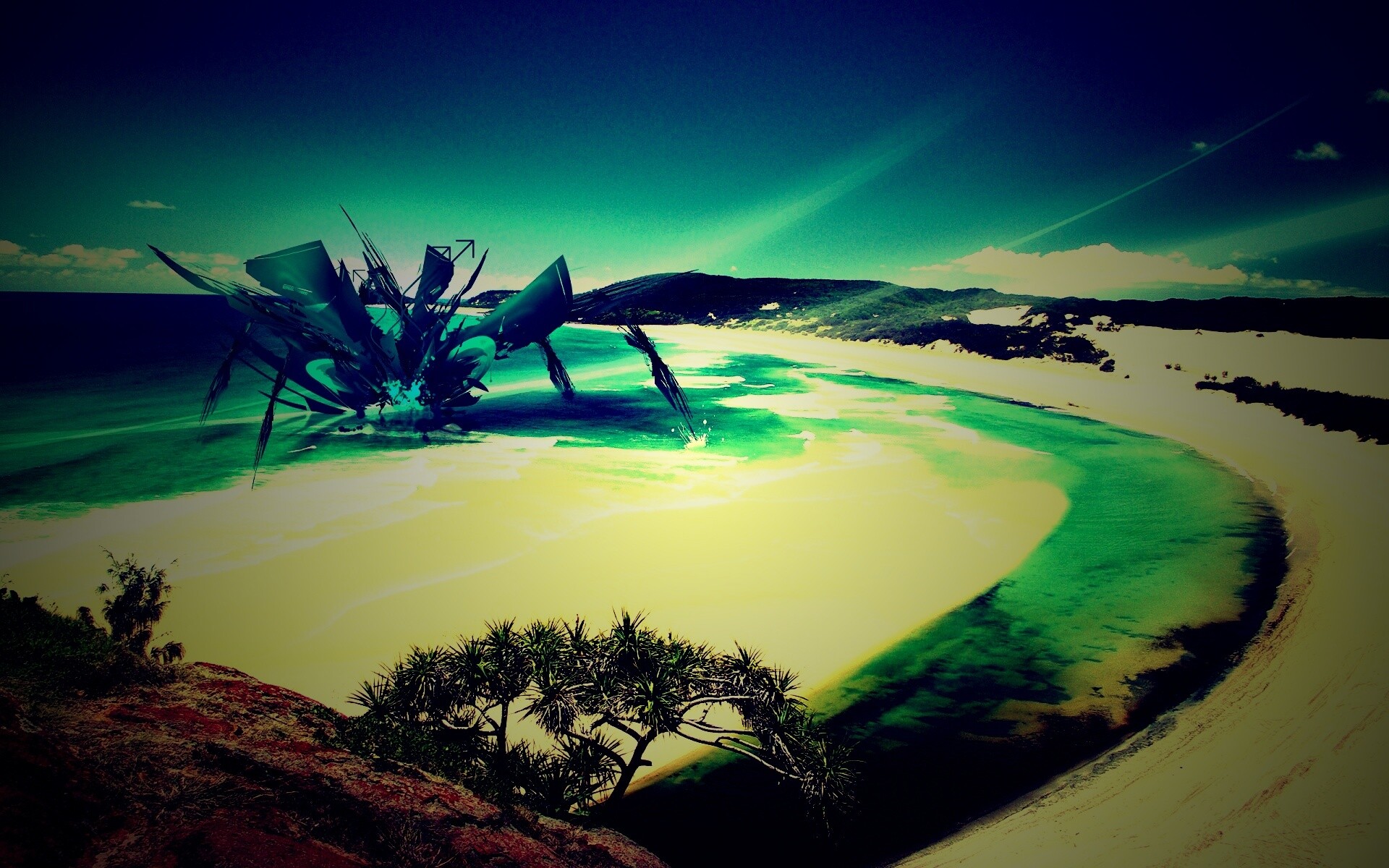 Робот на побережье обои