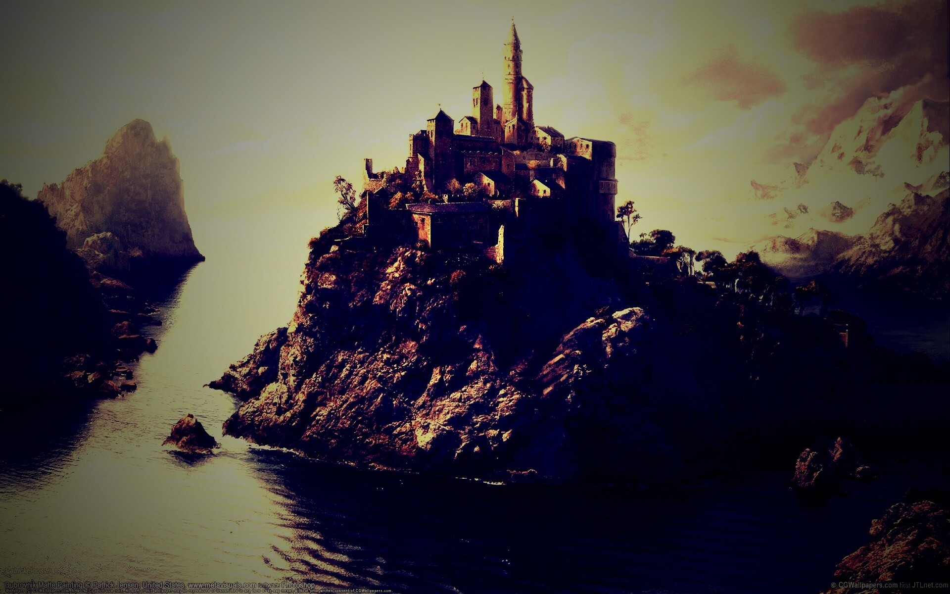 Замок на скале обои