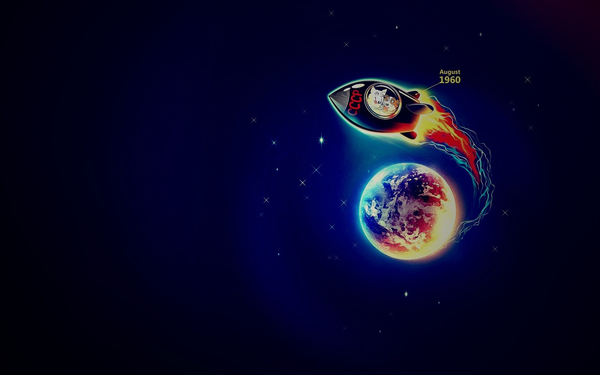 Белка и Стрелка летят в космос обои