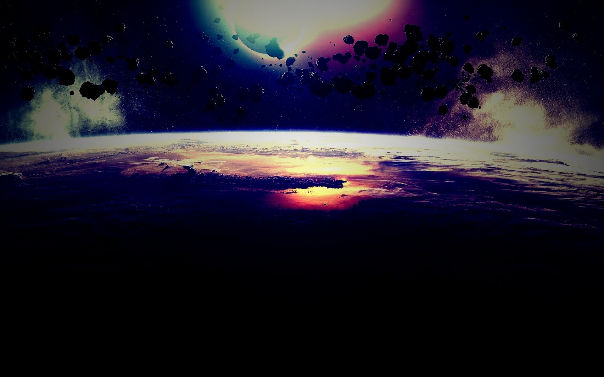 Пояс астероидов над планетой обои