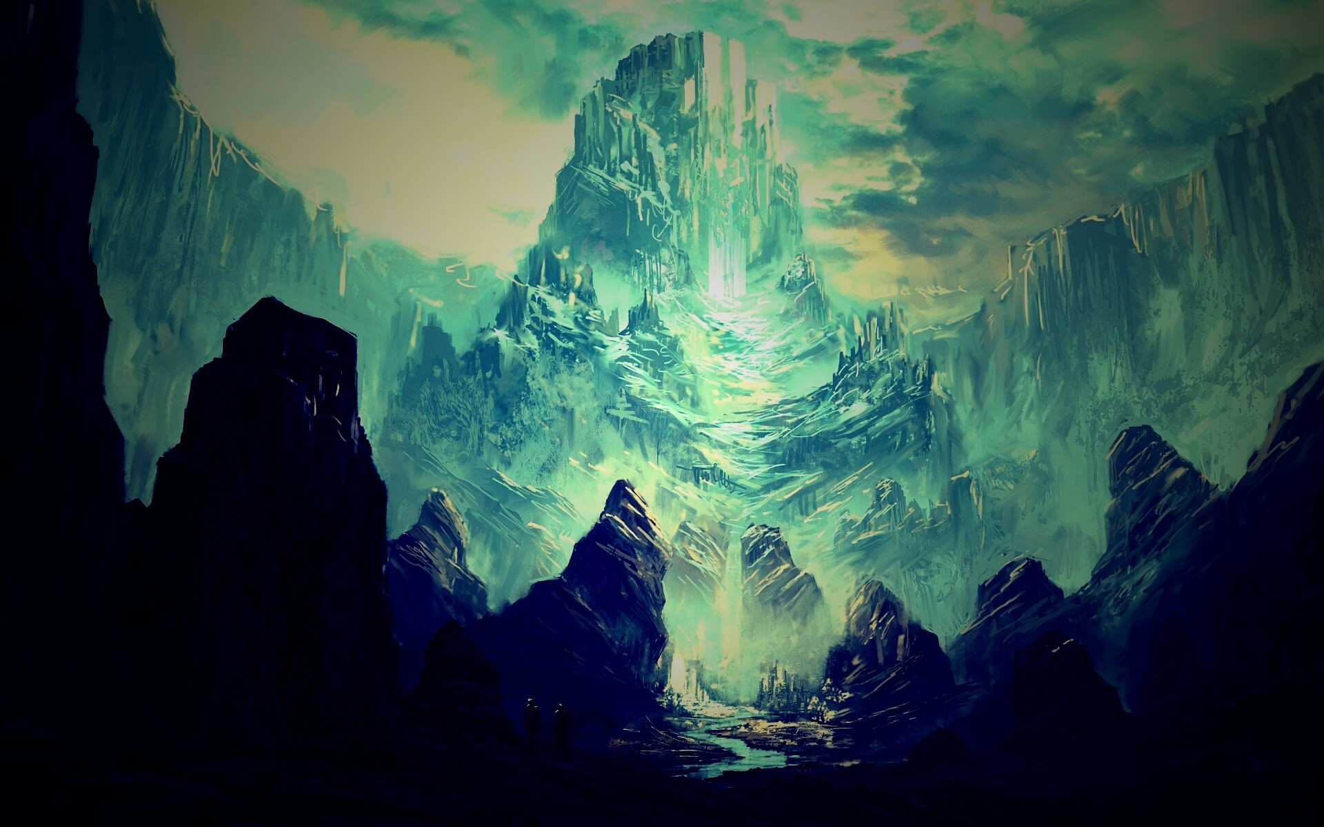 Город в горах обои